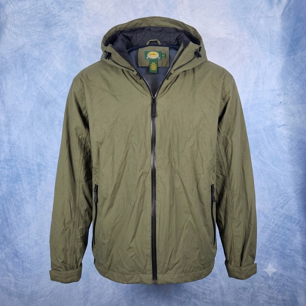 Cabelas Hooded Rain Jacket Mens 2XL Green Full Zip Waterproof Zippers Coat